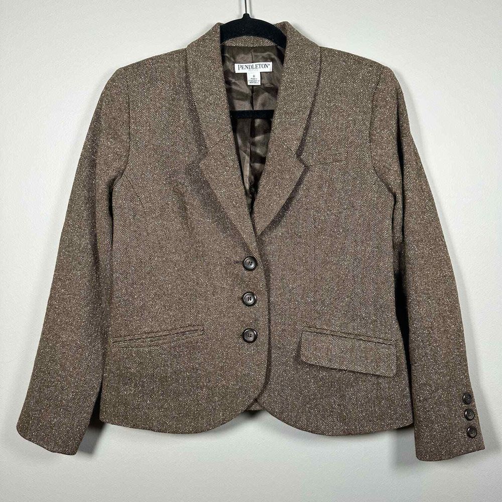 Pendleton Size 8 Petite Vintage Brown Wool Silk Blend‎ Blazer Jacket